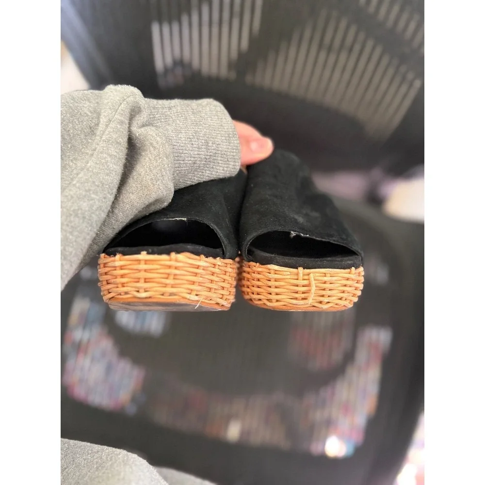 Jeffrey Campbell Magda WKR Wicker Platform Mule Sandals‎ Black Suede 7.5